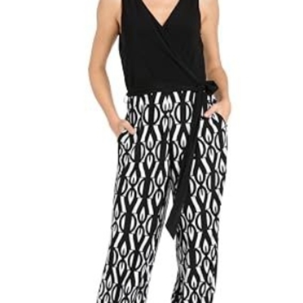 Versatile Tie-Wrap Waist Jumpsuit with Patterned Pants - Plus
